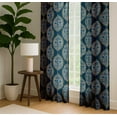 thumbnail image 4 of Vargottam Cotton Rod Pocket/Back Tab Curtains - 96" Floor-Length Drapes for Long Doors or Large Windows - Light Filtering, 3-in-1 Header - Set of 2, 52"x96" - Floral Block Pattern (Blue), 4 of 8