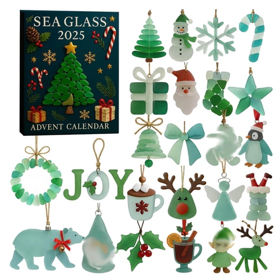 Countdown Sets Ocean Themed 24 Day Countdown Calendar with Mini Sea Glass Collectibles for Indoor Outdoor Unique Holiday Desk -Ready Display