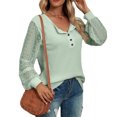 thumbnail image 1 of Camisas con costuras de encaje para mujer Camisas con cuello redondo y botones en la parte delantera Jersey cómodo de manga larga Verde guisante L, 1 of 6