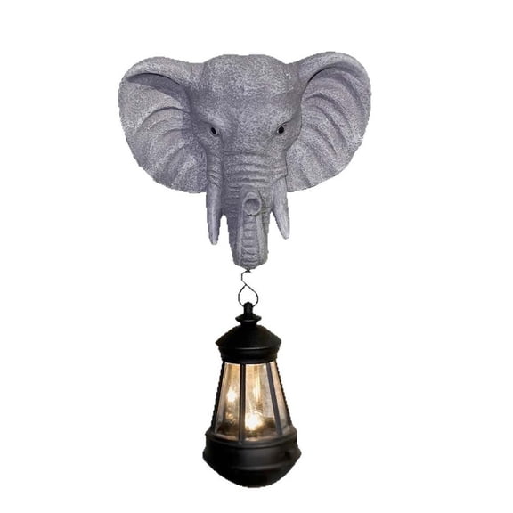 Outdoor Garden Elephant Statue Resin Figurine with Solar Light Decoration