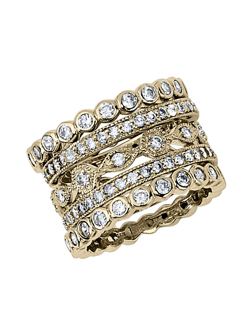 Gold-Plated Sterling Silver Cz Eternity Five Ring Set