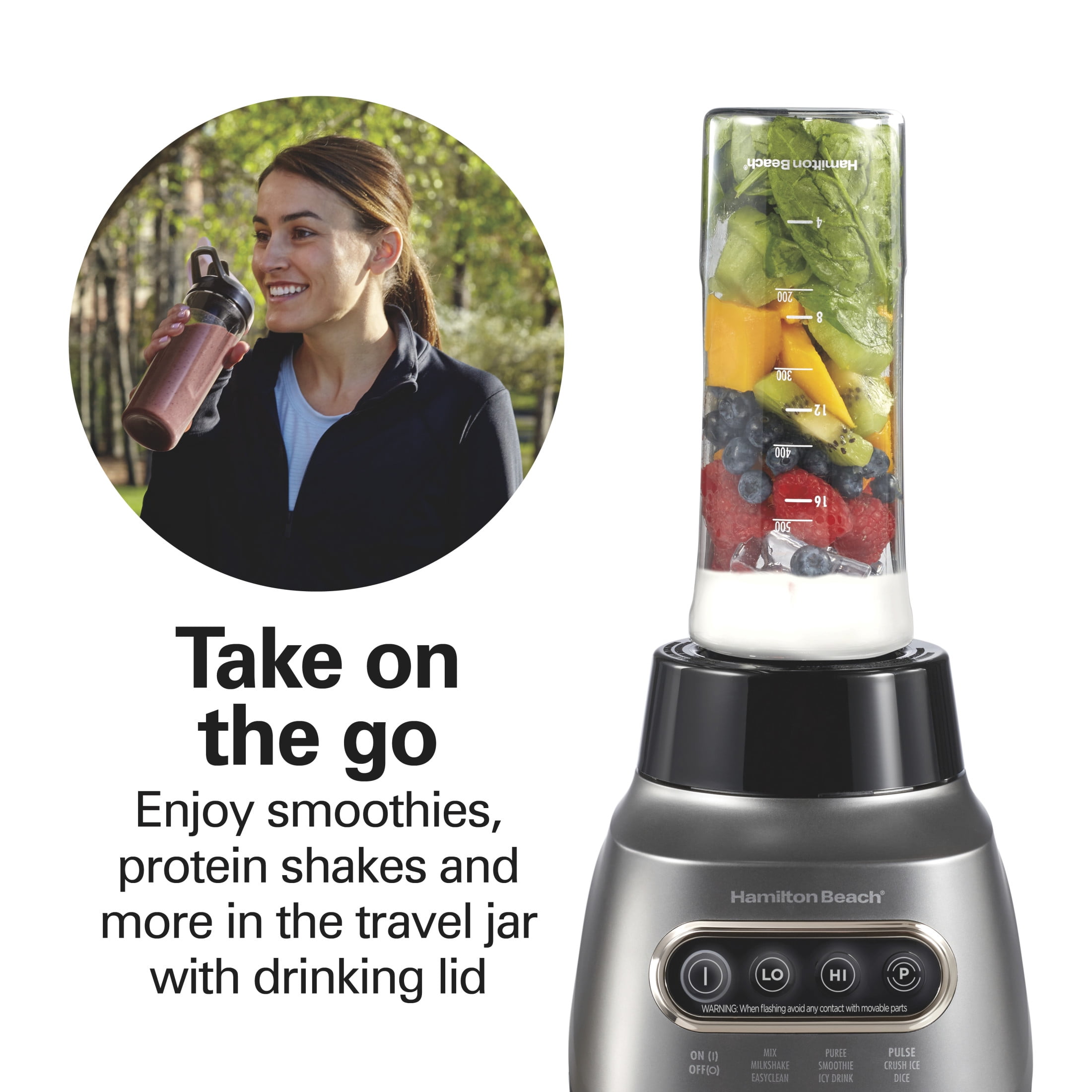 Hamilton Beach Wave Crusher Smoothie Blender for Kitchen, 40 oz Jar for Smoothies and Shakes with 20 oz Travel Jar, Gray