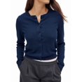 thumbnail image 3 of Cropped Cardigan Shrug for Women, Button Down Long Sleeve Knit Sweater for Dresses,for Jeans Navy Blue M, 3 of 9