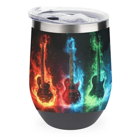 

Red Green Blue Fire Burning Electric Guitar 12oz Wine Tumbler with lid Stainless Steel Travel Mugs Double Wall Insulated Travel Coffee Cup Wine Glasses One size