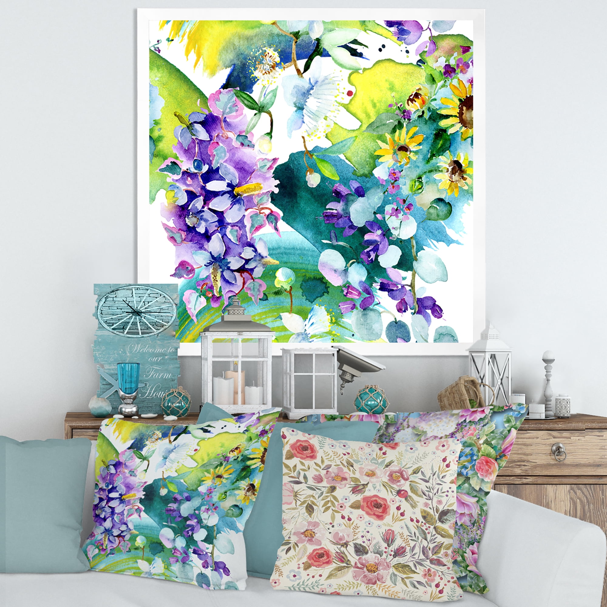 Designart 'Bouquet of Sunflowers and Wildflowers' Farmhouse Framed Art Print