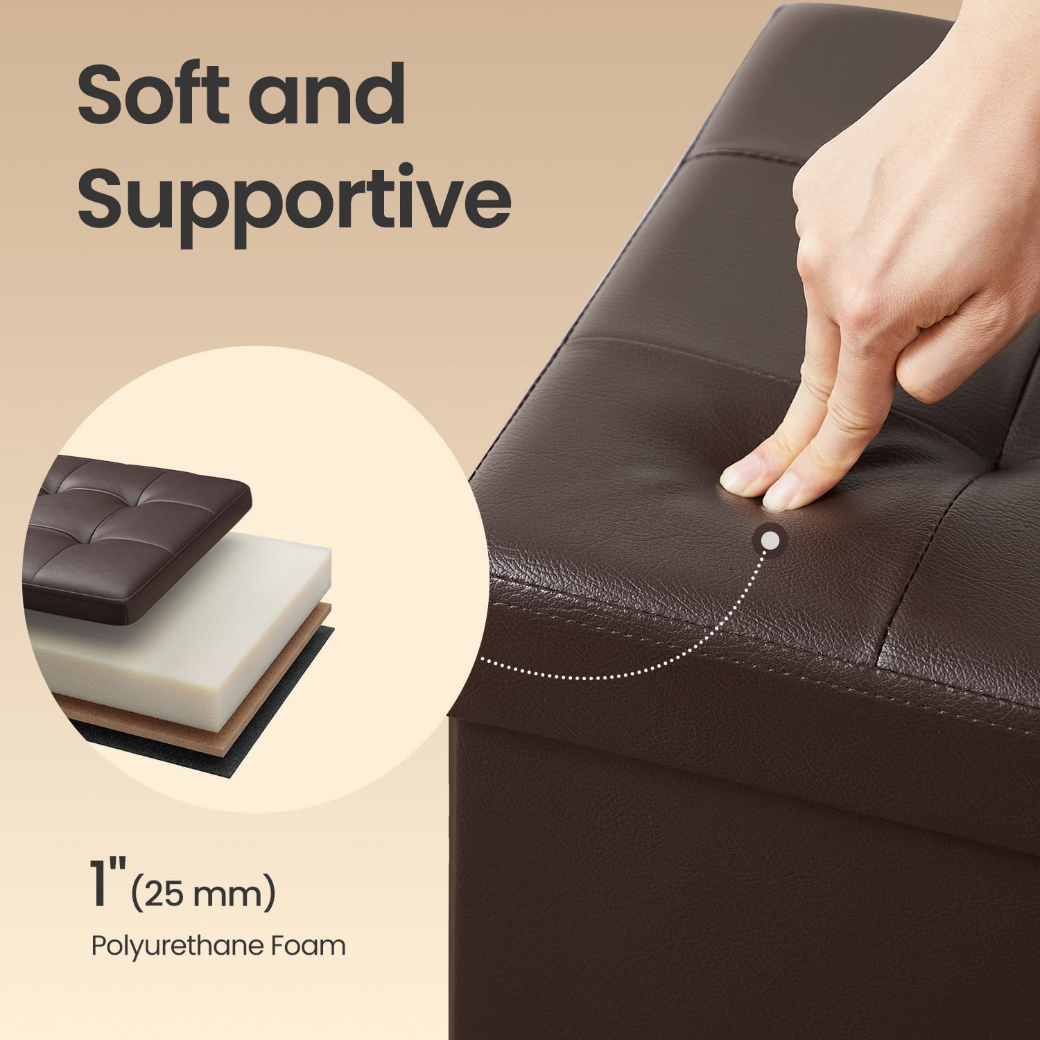 LEDREM 30" Flip-Top Storage Ottoman Bench, 660lb Capacity, Multi-Functional Footrest, Seat, Coffee Table, Easy-Clean Synthetic Leather, Brown