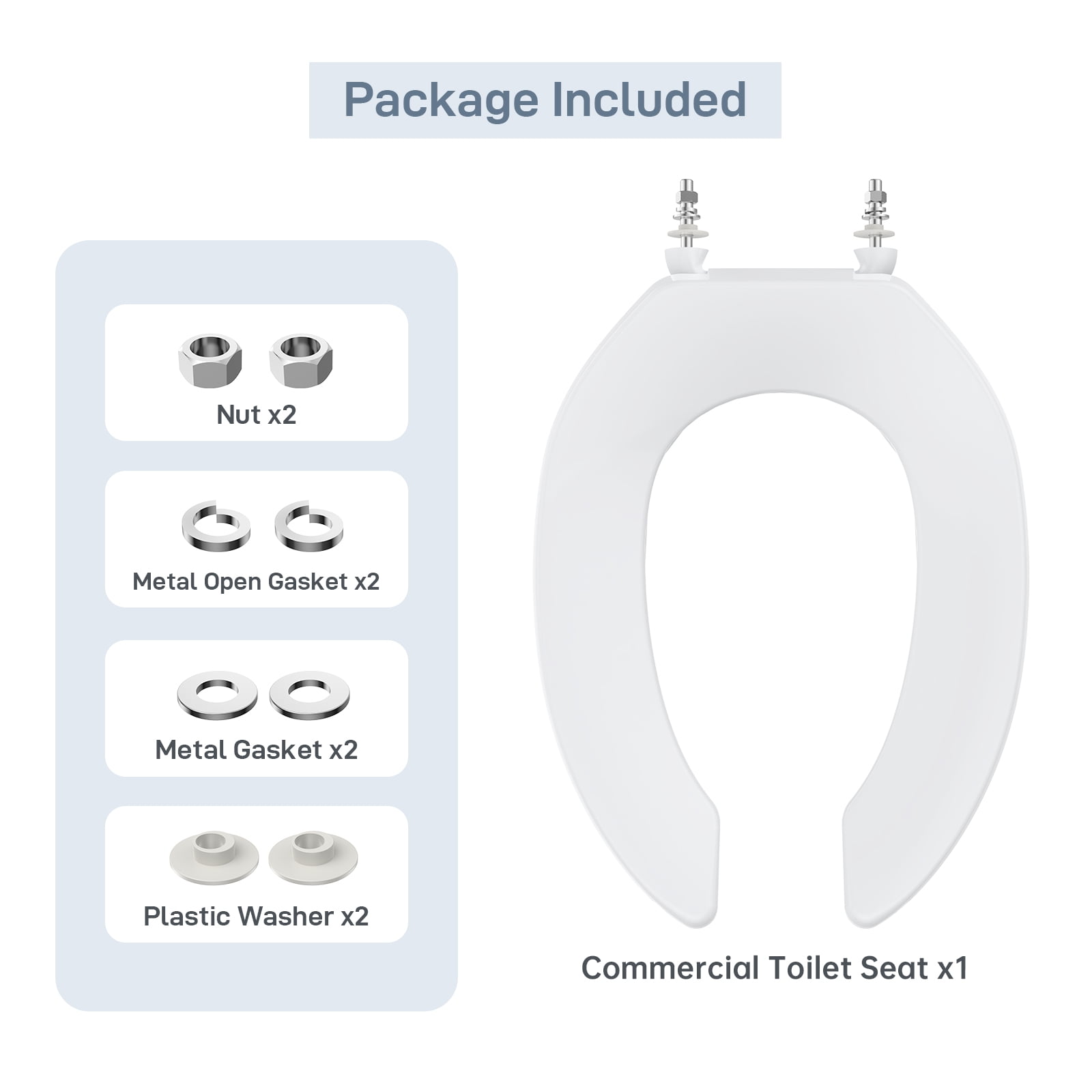Heavy Duty Open Front Commercial Toilet Seat – Elongated Design, Easy Install & Clean, Durable for High-Stream Restrooms