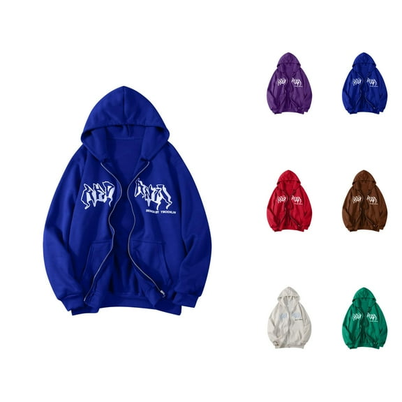 Punk Hoodies for Women 2026 Fall Winter Trendy Long Sleeve Y2K Graphic Zip Up Hooded Sweatshirt with Pockets