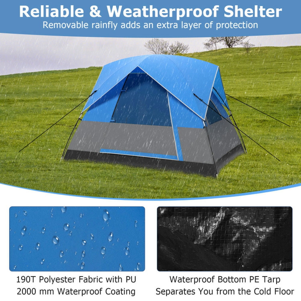 Topcobe 3 Person Outdoor Camping Tent with Removable Floor Mat for Camping Hiking Traveling, Outdoor Traveling Tent-Blue
