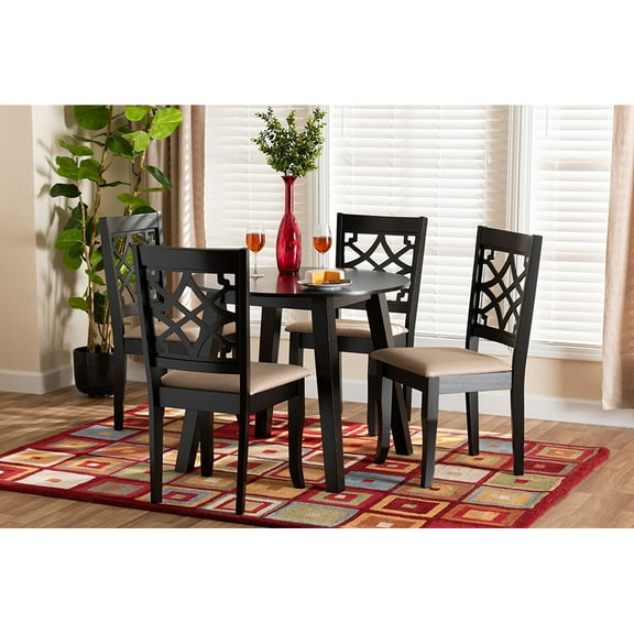 Baxton Studio Thea Modern Beige Fabric and Dark Brown Finished Wood 5-Piece Dining Set