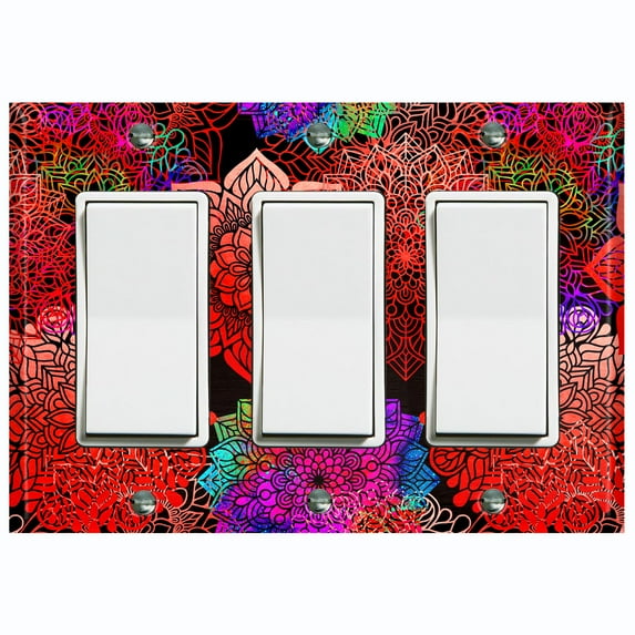 Metal Light Switch Plate Cover Rainbow Mandala Red Flower Tile Pattern MDL094