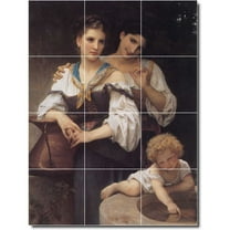 Ceramic Tile Mural-William Bouguereau Mother Child Painting 56. 12.75" w x 17" h using (12) 4.25 x 4.25 ceramic tiles