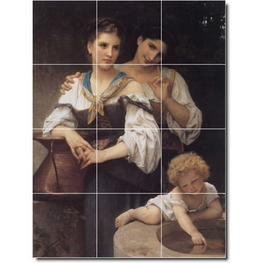 Ceramic Tile Mural-William Bouguereau Mother Child Painting 56. 12.75" w x 17" h using (12) 4.25 x 4.25 ceramic tiles
