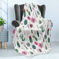 thumbnail image 4 of Cactus Soft Flannel Fleece Throw Blanket, Vintage Botanical Pattern Arrows Feathers Succulent Twigs Hawaii Spring Tropics, Cozy Plush for Indoor and Outdoor Use, 60" x 80", Multicolor, by Ambesonne, 4 of 5