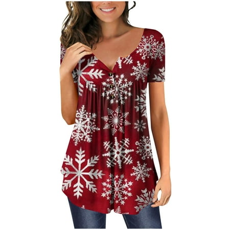 

Long Sleeve Shirts for Women Womens Long Sleeve Tops Women s Leisure Christmas Holiday Top V-neck Short Sleeve T-shirt Lovely Tunic Tops Workout Tops Workout Tank Tops for Women Red 2XL