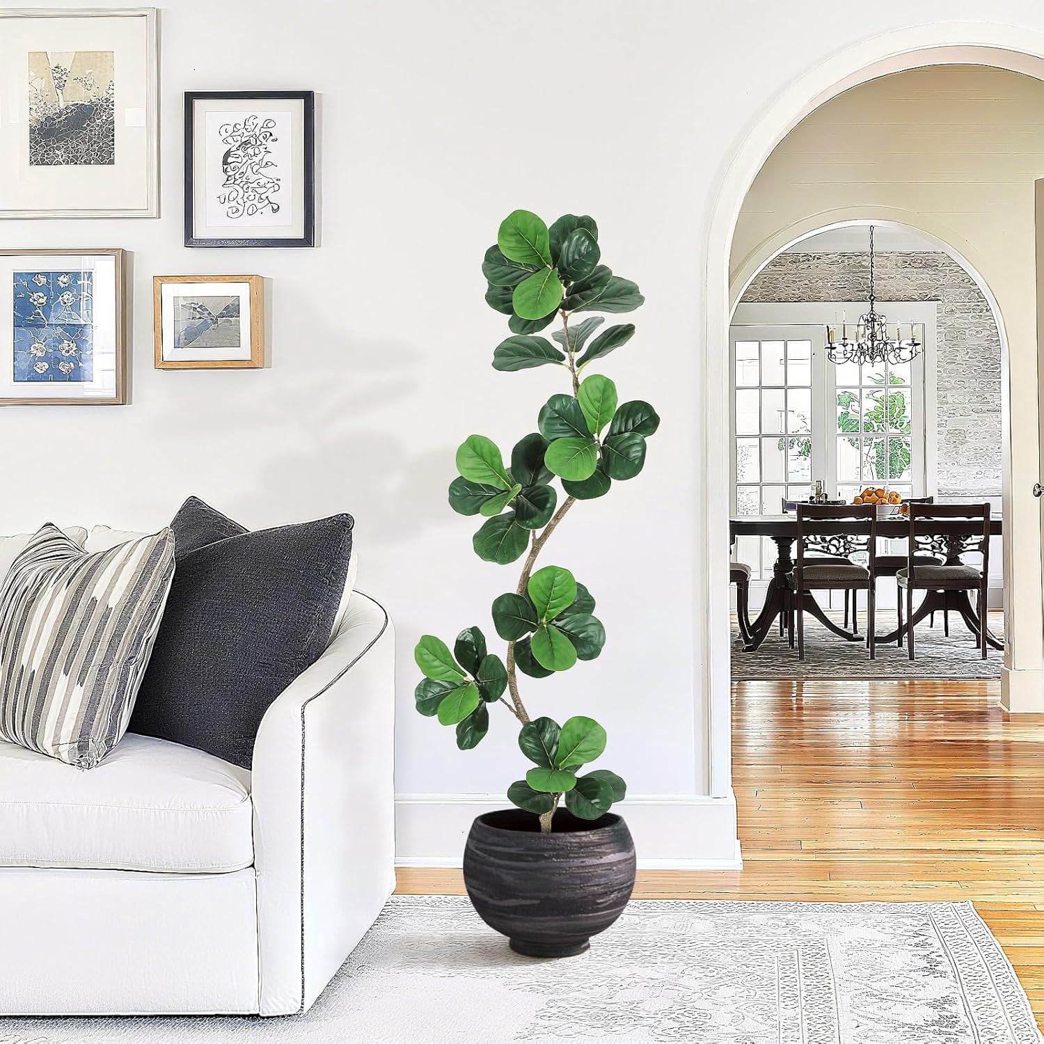6ft Fiddle Leaf Fig Artificial Tree, Fake Rubber Tall Fake Floor Plant in Pot, Faux Plants Indoor with Moss, for Home Office Living Room Decor, with White Planter