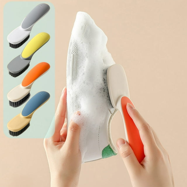 Cepillo limpiador de zapatos para zapatillas, botas, ropa – cerdas suaves y duras, mango antideslizante, plástico, blanco/amarillo/naranja/azul, 6,7", limpiador multifuncional para el hogar