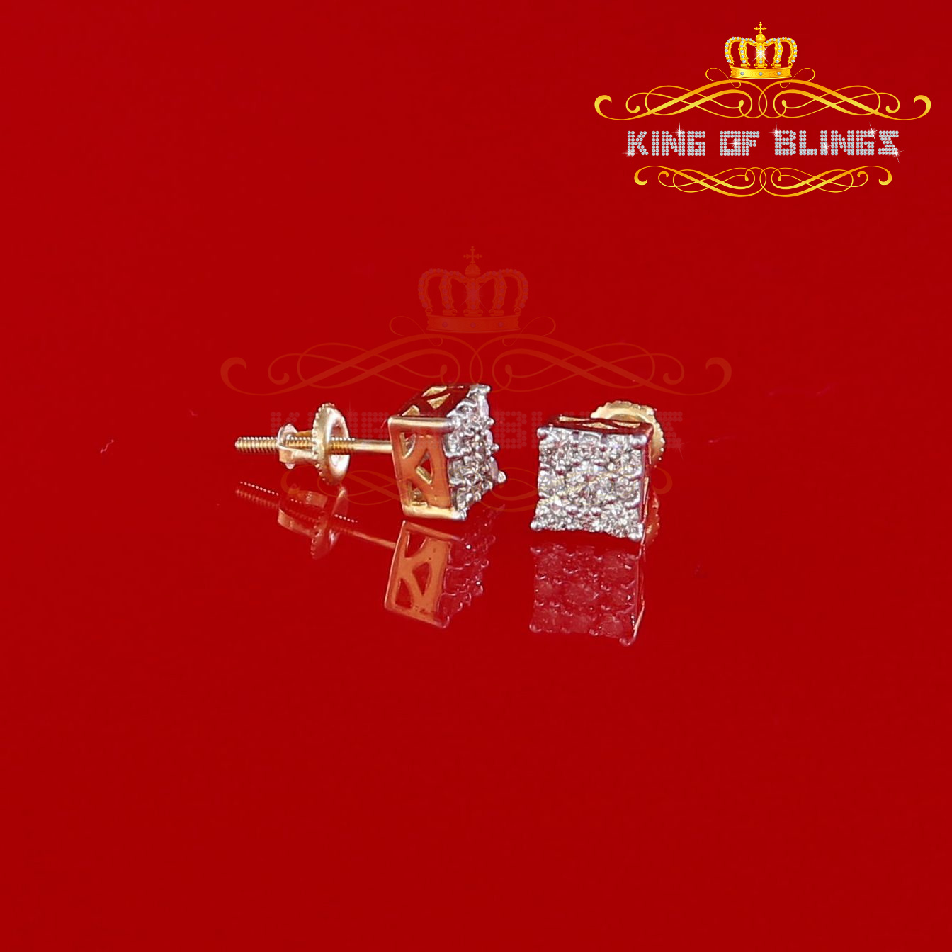 King of Bling's 10K Real Yellow Gold with 0.50CT Real Diamond Men's/Women's Stud Square Earrings
