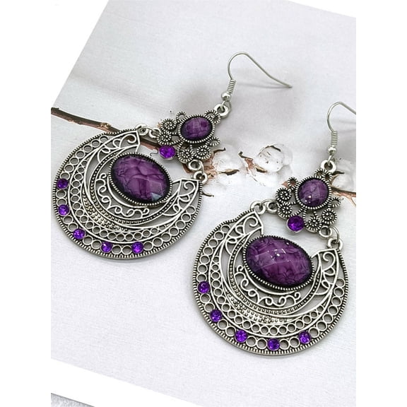 Sunyuer Vintage Bohemian Earrings for Women Unique Handmade Boho Retro Geometry Carved Pattern Tassel Dangle Drop Statement Earrings Jewelry Gifts