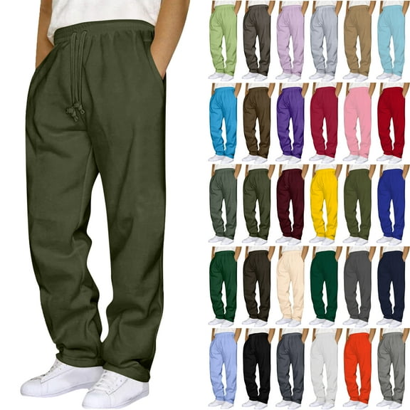 Sweatpants for Men with Pockets Solid Color Casual Outdoor Elastic Waist Loose Fitness Pants Joggers Trousers Gifts for Men Dark Green L