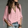 thumbnail image 5 of dazeni Oversized Blouse for Women Ruched Drawstring Long Sleeve Tops Loose Fit V Neck Shirts Casual Dressy Top Pink Large, 5 of 6
