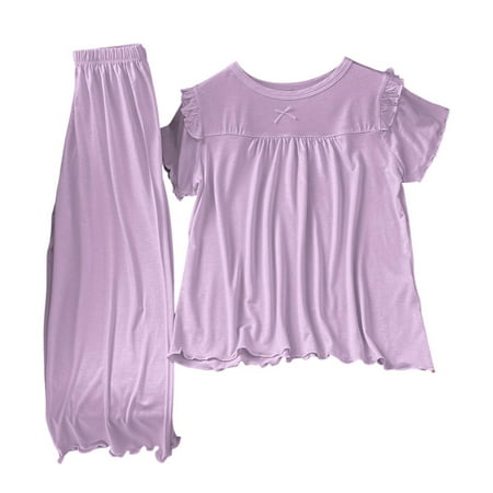 MEZZALL Girls Summer Outfits Sets Casual Comfortable Round Neck Elastic Waist Toddler To Indoor Wear Soft Baby Wear