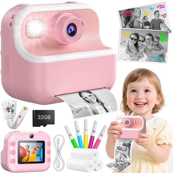 Flooyes Kids Digital Camera Instant Print, Christmas Birthday Gifts for Girls Boys, Toy for 3 4 5 6 7 8 Year Old Kids Toddlers-Pink