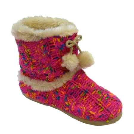 Cejon Womens Pink Neon Yarn & Fur Bootie Slippers Boots