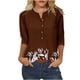 thumbnail image 2 of Fiudx Camisetas para Mujer Camiseta Holgada de Manga 3/4 con Botones Estampados para Mujer, 2 of 4