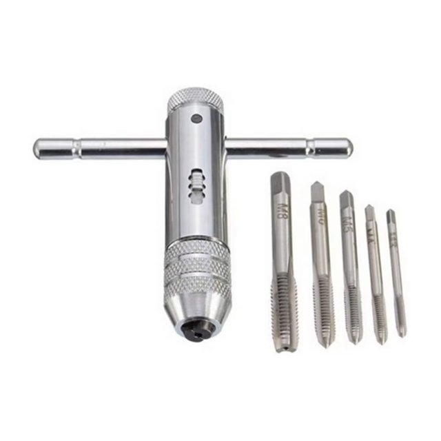 Soporte de grifo de trinquete con manija de barra en T, llave de grifo ajustable con 5 piezas M3-M8 3 mm-8 mm Enchufe en forma de T métrico Roscado de rosca de tornillo de máquina— LingWen 8390605166396
