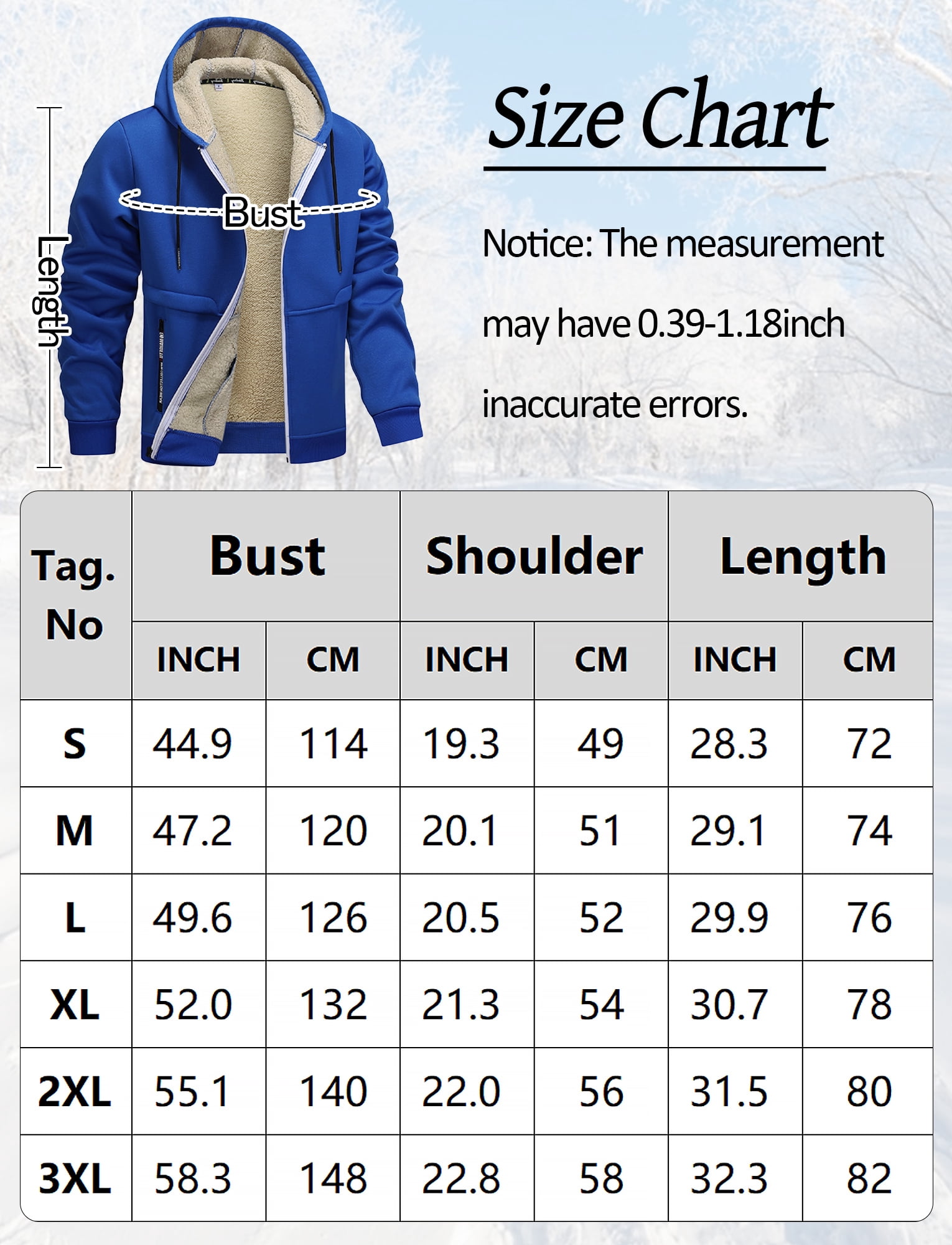 FEOYA Mens Sweat Jackets Zip Up Fleece Winter Hooded Coat Sherpa Lined Outwear Warm Softshell Sweatshirt with Pockets XL Blue