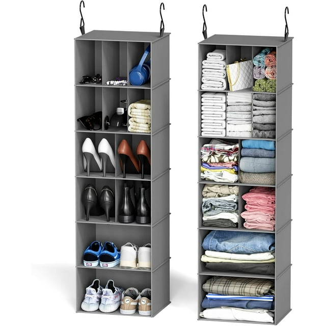 Hanging Closet Organizer and Storage with Dividers Compartments Hanging Shoe Shelves for Closet Wardrobe RV Garment Rack
