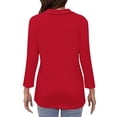 thumbnail image 6 of VDJ Womens Summer T Shirts Fashion Casual 3/4 Sleeve Tunic Half Zip Collar Holiady Loose Red Cute Tops for Laidies Size 3XL, 6 of 6