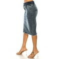 thumbnail image 4 of Be-Girl Women's Stretch Denim Midi Skirt, Raw Hem, Double Button Waistband,Knee Length-79217-DK, 4 of 6