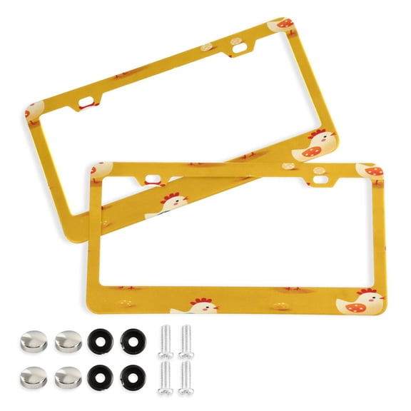 Aluminum License Plate Frame 2 Pack Car Exterior Accessory Car Tag Holder for Front Rear Plates Cars Decor Cartoon Chickens Pattern