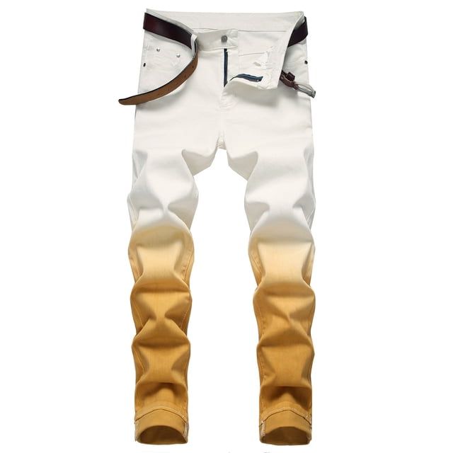 Birdeem Mens Casual Outdoor Summer Springy Trousers Zipper Tie-Dye Gradient Jeans