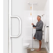 Stander Single Handle Floor to Ceiling Grab Bar, Adjustable Floor to Ceiling Transfer Pole for Bathroom, Tension Mounted Steel Shower Bar and Toilet Safety Rail for Seniors and Elderly Adults, White