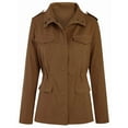 thumbnail image 2 of Women Anorak Jackets Zip Up Snap Buttons Parka Utility Coats Outwear with Pocket Brown XXXL, 2 of 8