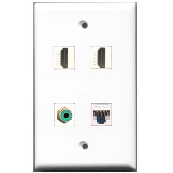 Ultra Spec Cables 2 Port HDMI 1 Port RCA Green 1 Port Cat5e Ethernet Wall Plate