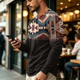 thumbnail image 6 of FGVCTG Mens T-Shirts Color Block Aztec Western Long Sleeve Henley Tops Button Neck Tee Loose Pullover Top for Casual Outings Daily Black M, 6 of 8