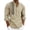 hgg048-Khaki, variant on Mens Ethnic Print Fashion Casual Loose Bohemian Linen Henley Button Placket Long Sleeve Stand Collar Shirt Relaxed Boho Style Long Sleeve Collared Top