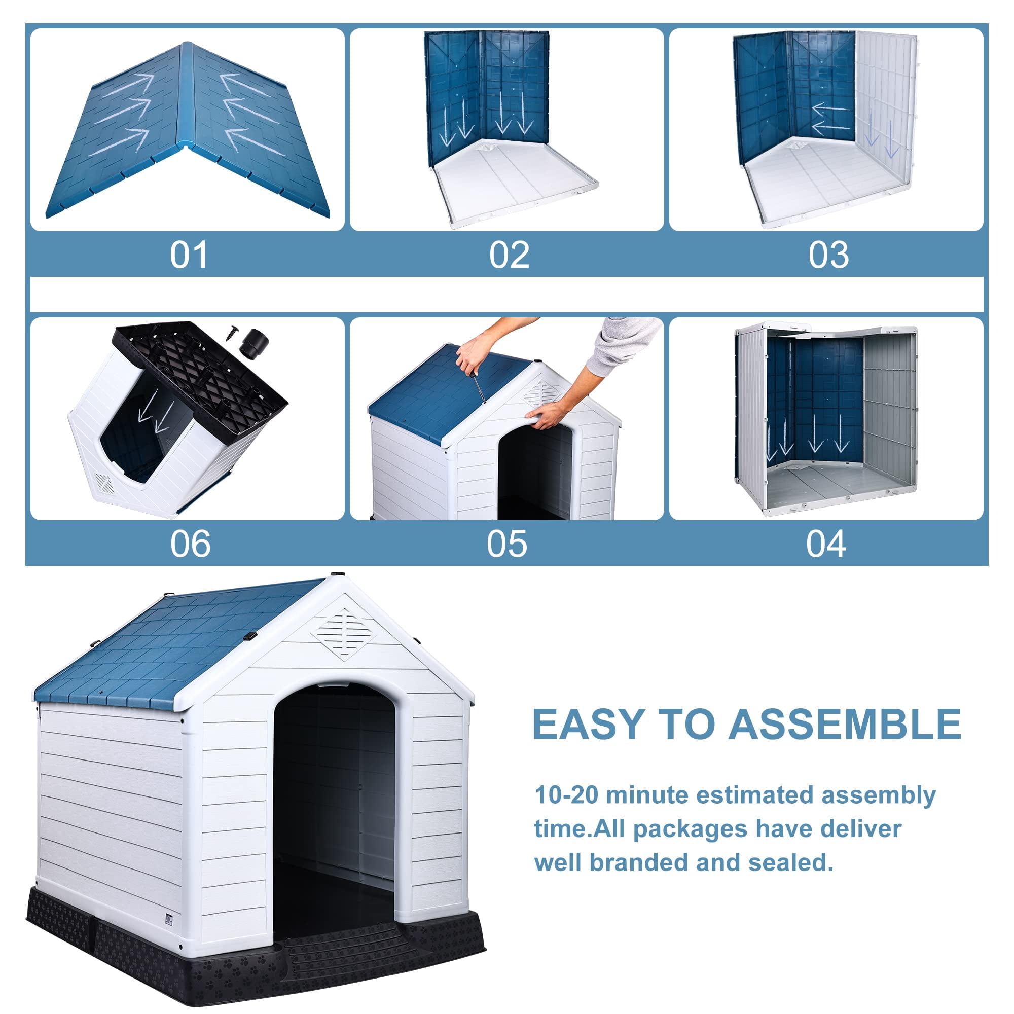Gianna Durable Plastic Dog House, Weatherproof Insulated Kennel with Ventilation, Elevated Floor & Easy Assembly for Small to Large Dogs, 29 Inch