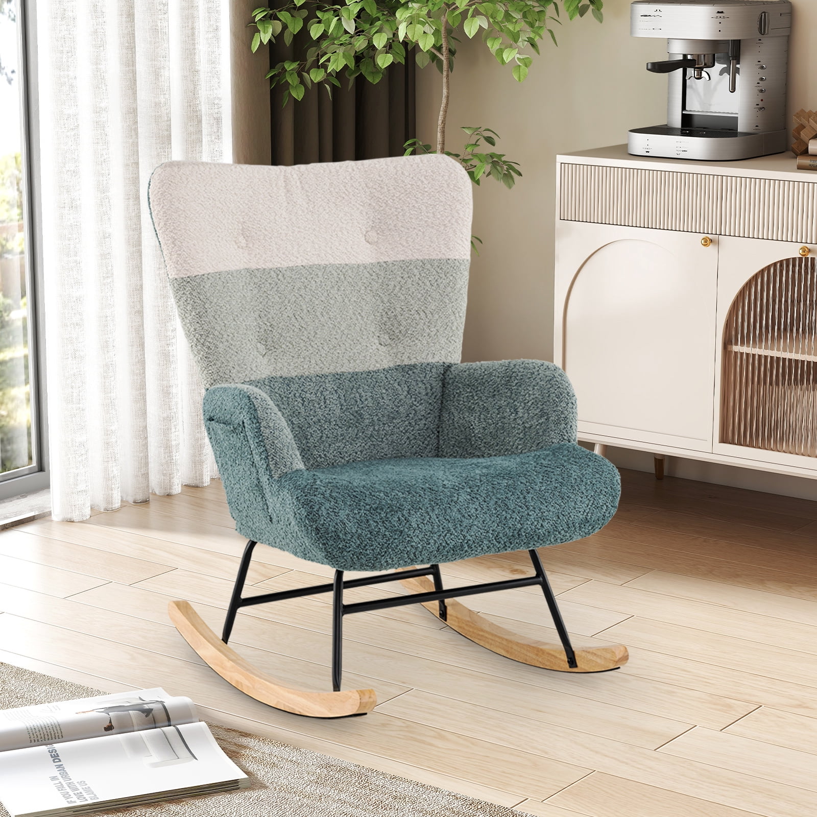 Gymax Nursery Rocking Chair w/ Ergonomic Armrests & High Backrest Side Pocket