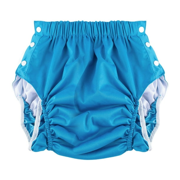 Pañal de tela reutilizable unisex para adultos, con apertura lateral, lavable, ajustable y con broches. Azul XXL