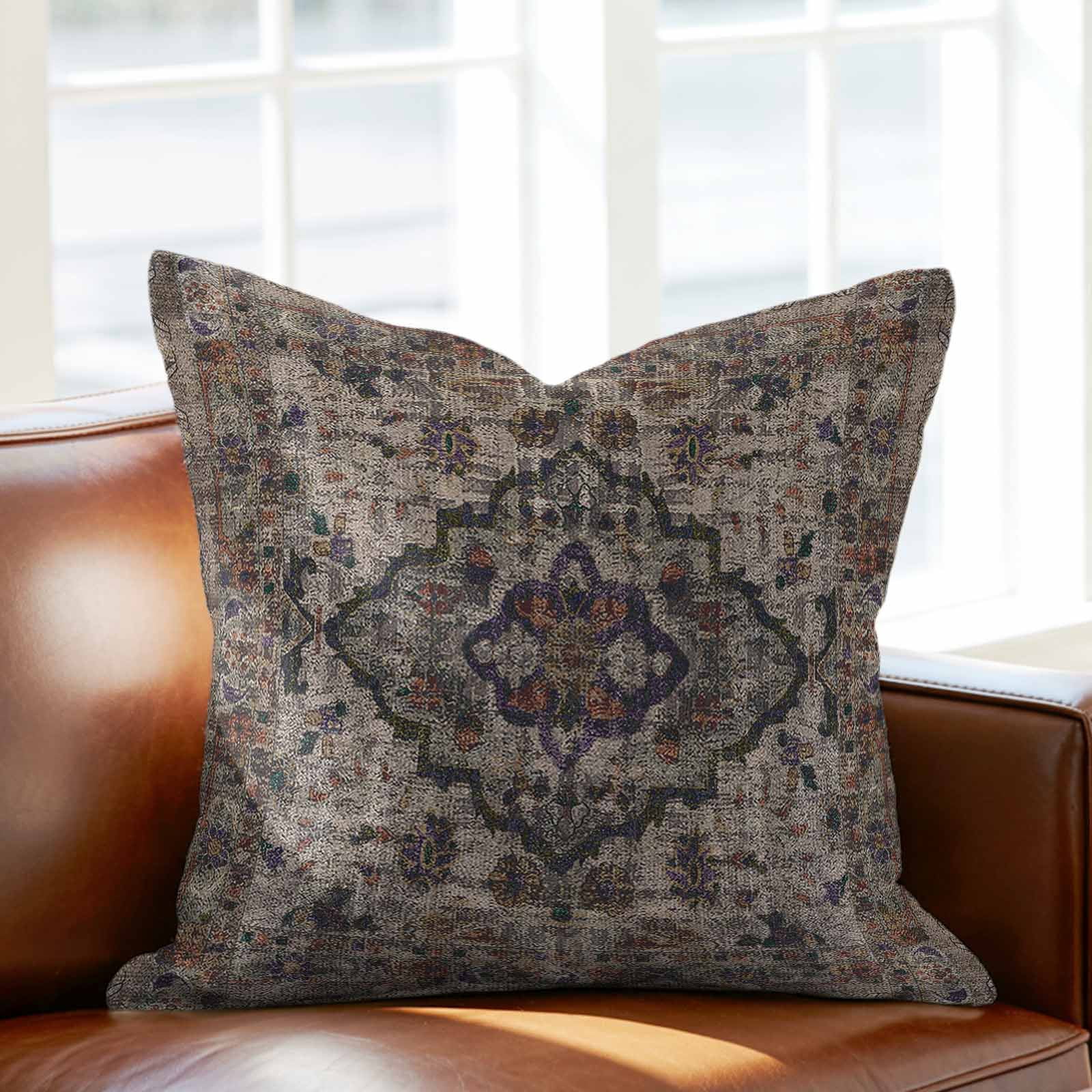 Pillow Covers 26x26 Inch, Boho Vintage Linen Pillowcase with Invisible Zipper, Modern Geometric Abstract Art Retro Flowers Decorative Throw Pillow Covers Cushion Case for Couch Sofa Bed Living Room