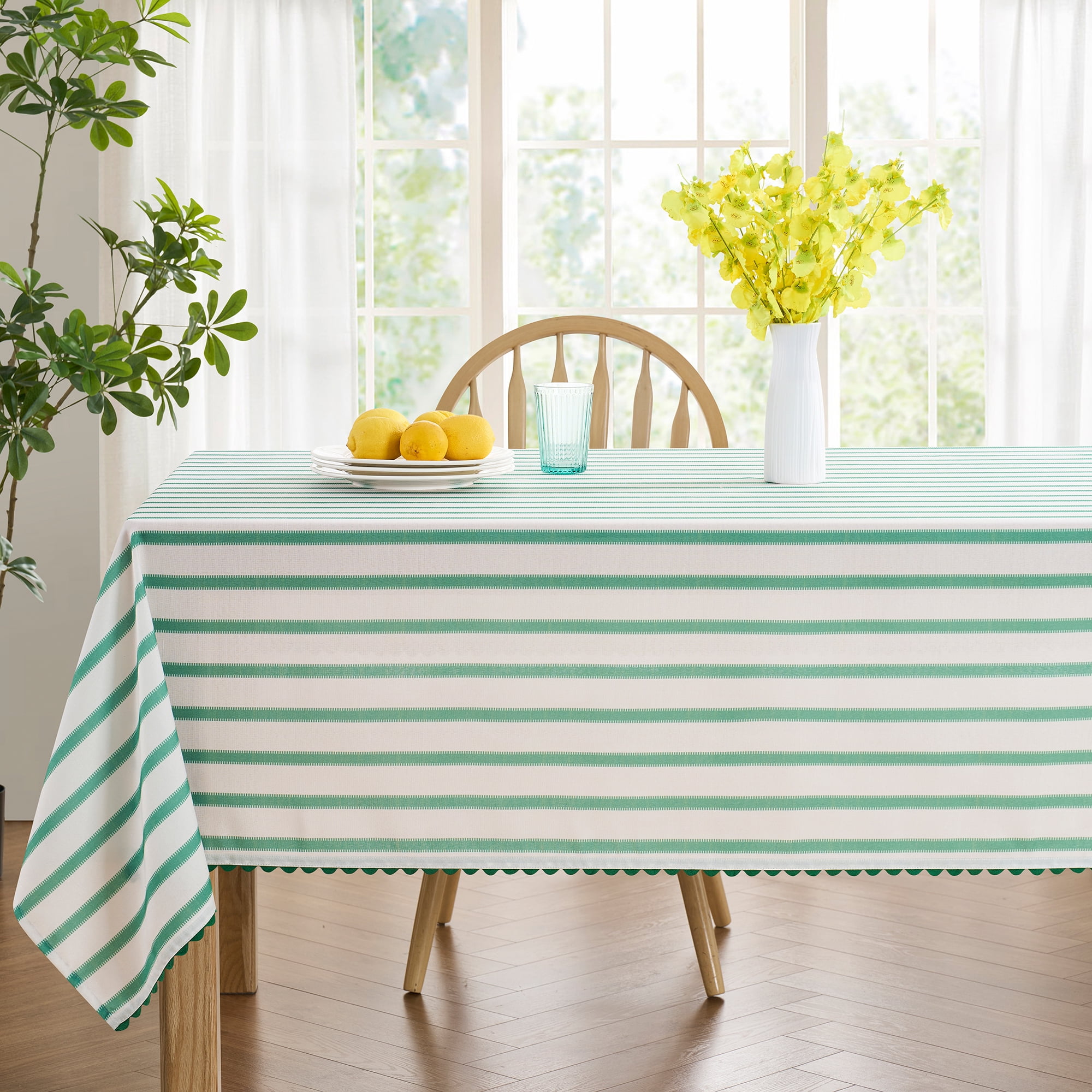 Mainstays by Becky G. & Alejandra Fabric Tablecloth, Green Stripe, 60" x 84"