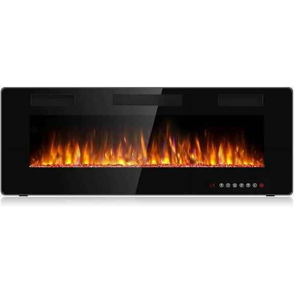 BOSSIN 50 inch Electric Fireplace, Recessed Wall Mounted Electric Fireplace inserts,Ultra Thin Adjustable Flame Colors & Speed Fireplace with Touch Screen and Remote Control