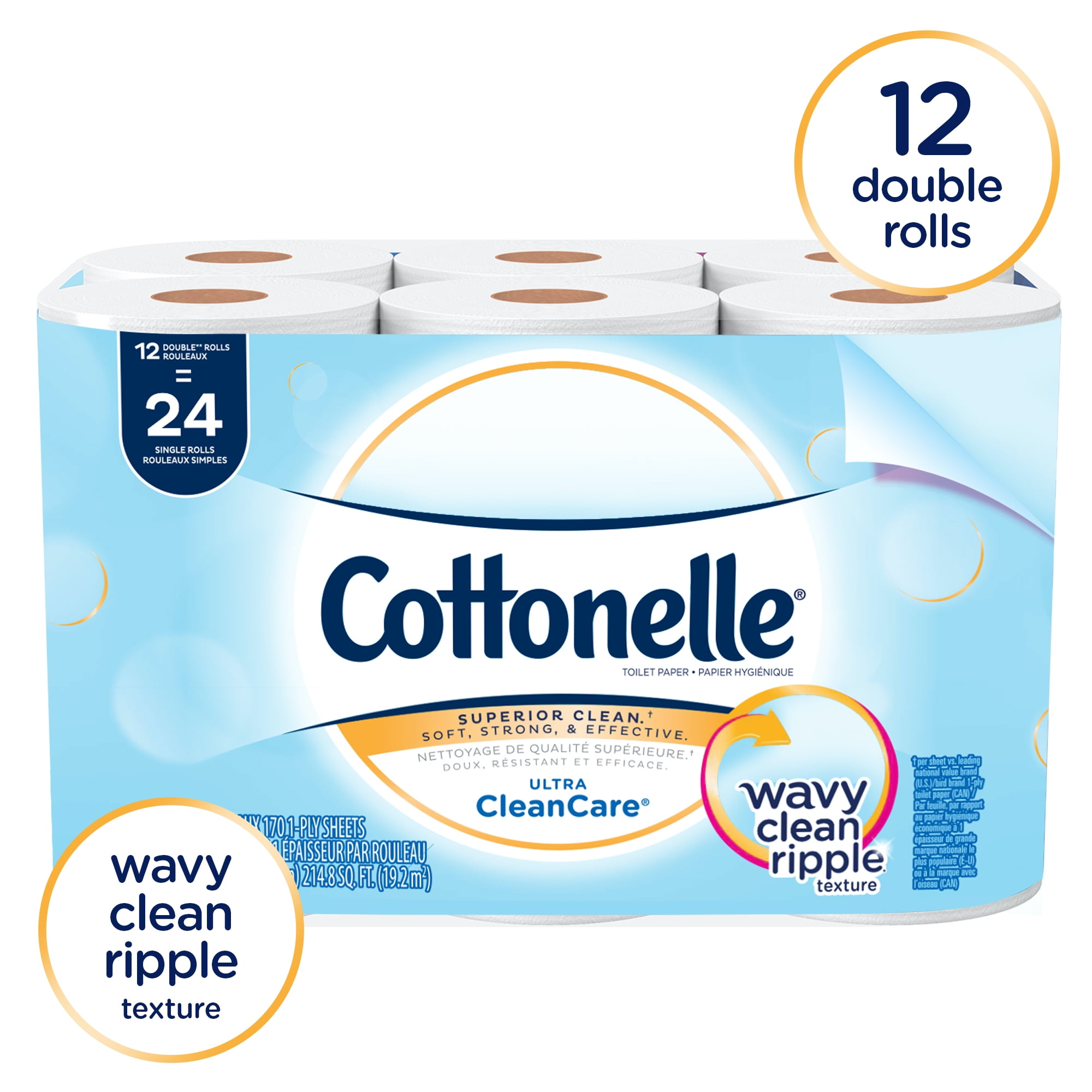 Cottonelle Professional Standard Roll Toilet Paper, Bulk (12456), Ultra CleanCare Bathroom Tissue, Clean Ripple Texture, White (48 Rolls of 170 Sheets, 8,160 Sheet Total)