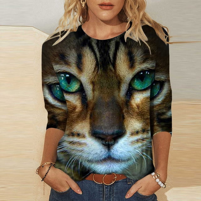 Blouses pour Femmes Mode Imprimé de Pâques T-shirt Ample Mi-Longueur Manches 3/4 Blouse Col Rond Hauts Décontractés Blouses pour Femmes en Liquidation