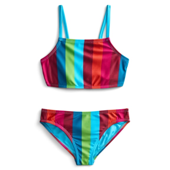 Wonder Nation Girls Family Stripe Bikini Swimsuit Set, 2-Piece, Sizes 4-16